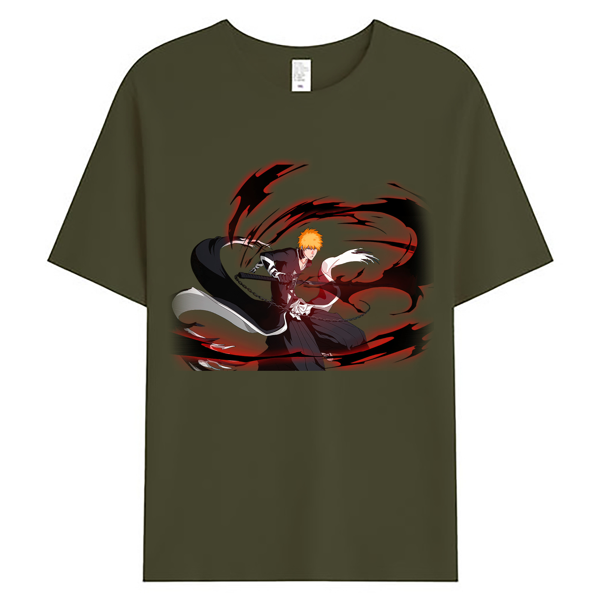 （画像用） ブリーチ 黒崎一護（くろさき いちご）BLEACH Kurosaki Ichigo 綿100％ メンズ半袖Tシャツ｜肌触りやわらか＆通気性
